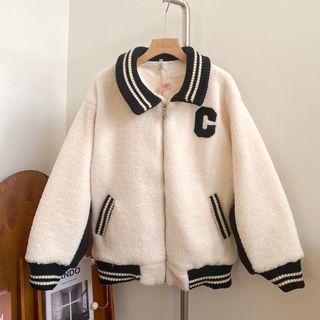 Collar Lettering Zip-up Baseball Jacket