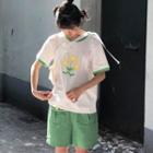 Flower Print Short-sleeve Ringer T-shirt / Cargo Shorts