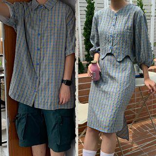 Puff-sleeve Checked Shirt / Mermaid Skirt