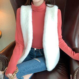 Turtleneck Long-sleeve T-shirt / Fluffy Vest