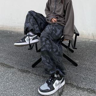 Camo Print Drawstring Baggy Pants