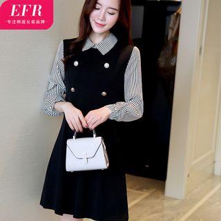 Layered Long-sleeve Mini Shirt Dress