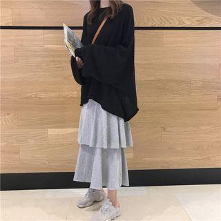 Plain Sweater / Tiered Midi Skirt