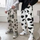 Drawstring-cuff Milk Cow Print Sweatpants