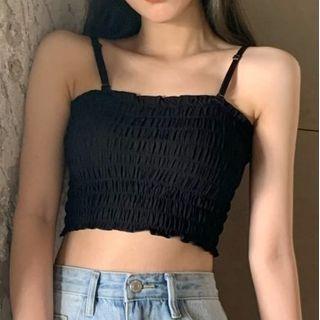 Smocked Cropped Camisole Top Black - One Size