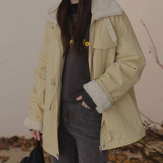 Fleece-collar Drawstring Cargo Jacket