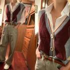 Button-up Argyle Sweater Vest Wine Red - One Size