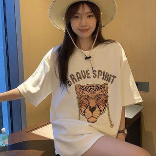 Beaded Leopard Print T-shirt