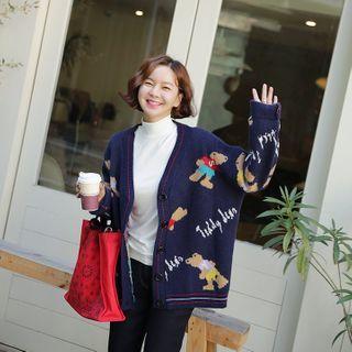 Bear-printed Oversized Cardigan