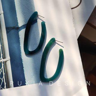 Resin Open Hoop Earring 1 Pair - Green - One Size