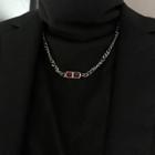 Rhinestone Stainless Steel Necklace 1pc - Red & Silver - One Size