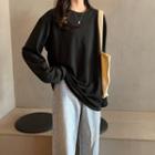 Plain Long-sleeve Top / Fleece-lined