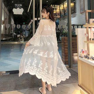 Bell-sleeve Lace Panel Chiffon Jacket