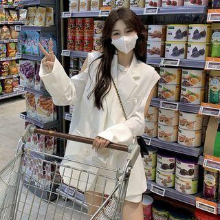 Long-sleeve Cold Shoulder T-shirt / Vest / Arm Sleeves / Set