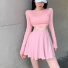 Long-sleeve Crop Top / A-line Skirt