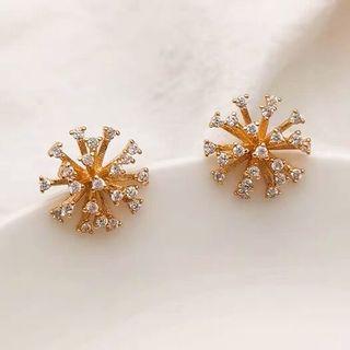 Rhinestone Flower Earring 1 Pair - Gold Plating - One Size