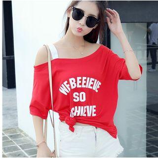 Lettering Cold Shoulder T-shirt