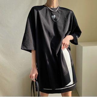 Heart Print Slit Oversized Tee