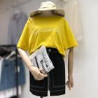 Set: Letter Embroidered Short-sleeve T-shirt + Front Zip Pencil Skirt