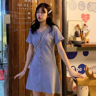 Plain V-neck Short-sleeve A-line T-shirt Dress