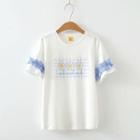 Short-sleeve Ruffled Flower Print T-shirt