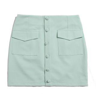 Plain Single-breasted Mini Skirt
