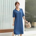 Open-placket Slit-side Knit Dress