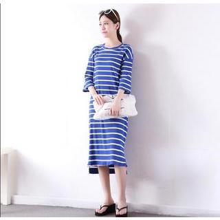 3/4-sleeve Striped Midi Dress