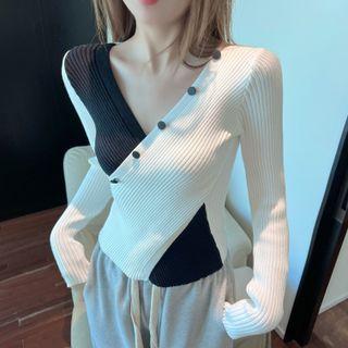 Slim-fit Colorblock Wrapped Knit Top
