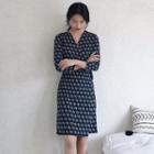 Flower Print 3/4-sleeve Wrap Dress