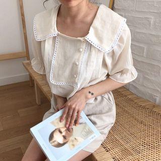 Collared Short-sleeve Blouse / Skirt