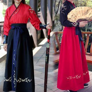Couple Matching Long-sleeve Top / A-line Maxi Skirt / Wrist Band