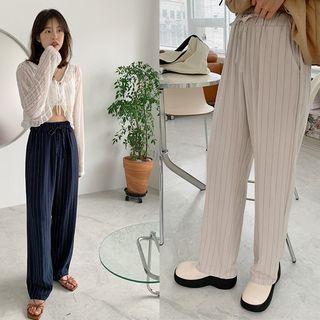 Drawcord Pinstripe Wide Pants