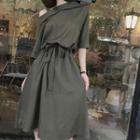 Off-shoulder Elbow-sleeve Midi A-line Dress