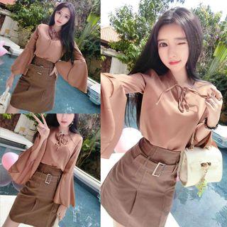 Set: Bell Sleeve Top + A-line Skirt