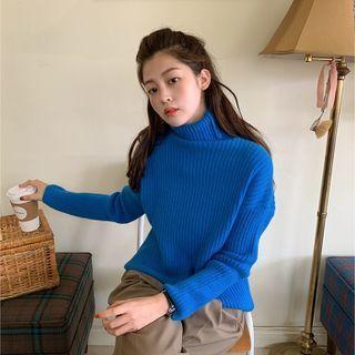 Turtle-neck Ribbed-knit Top