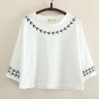 Embroidered Cropped 3/4-sleeve T-shirt