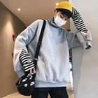 Mock Two-piece Striped Panel Turtleneck Pullover