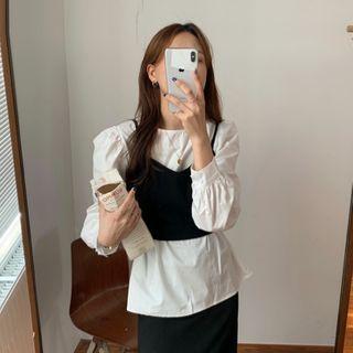 Set: Long-sleeve Blouse + Spaghetti Strap Top