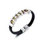 Fashion Personality Plated Gold 316l Stainless Steel Two-color Chain Leather Bracelet Silver - One Size