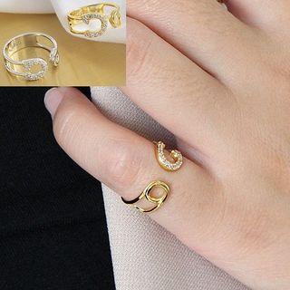 925 Sterling Silver Rhinestone Safety Pin Open Ring