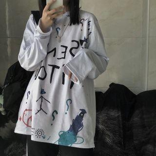 Graffiti Long-sleeve Round Neck T-shirt