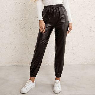 Faux Leather Straight-leg Jogger Pants