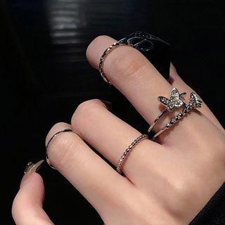 Set Of 4: Butterfly / Alloy Open Ring (various Designs) Set Of 4 - Butterfly & Alloy Open Ring - Silver - One Size