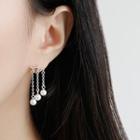 925 Sterling Silver Faux Pearl Fringed Earring Platinum - One Size