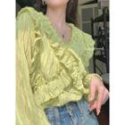 Puff-sleeve Ruffled Blouse Blouse - Green - One Size