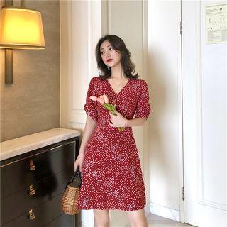 Dotted Open Back Elbow-sleeve A-line Dress