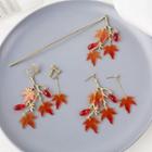 Non-matching Leaf Drop Earring / Clip-on Earring / Hair Stick