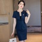 Short-sleeve Plain Blazer / Mini Pencil Skirt / Straight Leg Dress Pants / Set