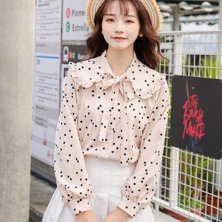 Dotted Frilled Peter Pan Collar Blouse